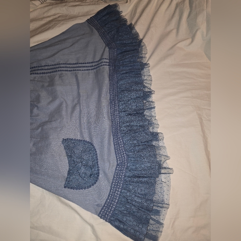 Blue firefly hunting dress sleeveless blue lace trim tai - Picture 4 of 10